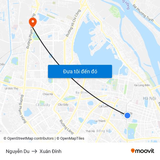 Nguyễn Du to Xuân Đỉnh map