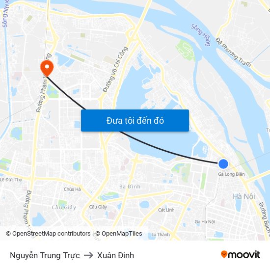 Nguyễn Trung Trực to Xuân Đỉnh map