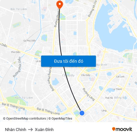 Nhân Chính to Xuân Đỉnh map