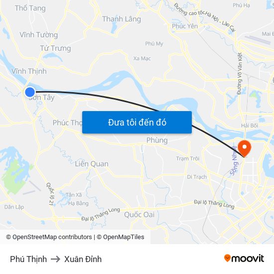 Phú Thịnh to Xuân Đỉnh map