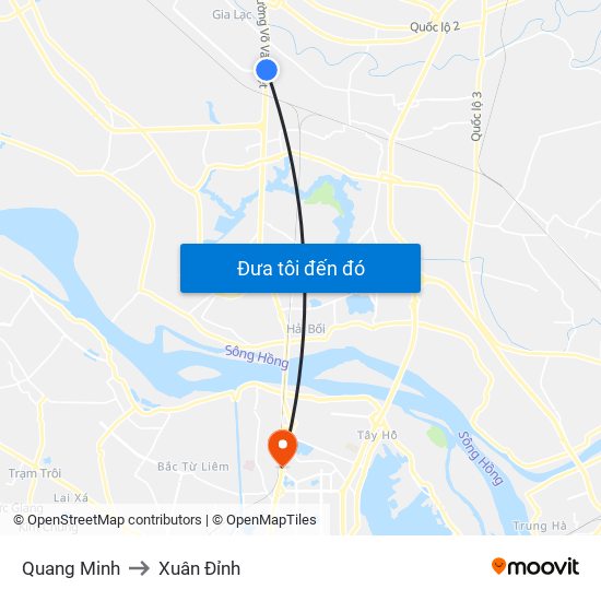 Quang Minh to Xuân Đỉnh map