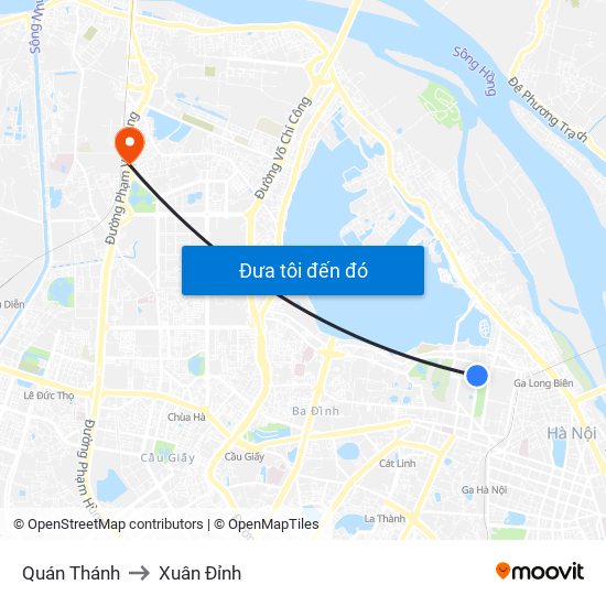 Quán Thánh to Xuân Đỉnh map