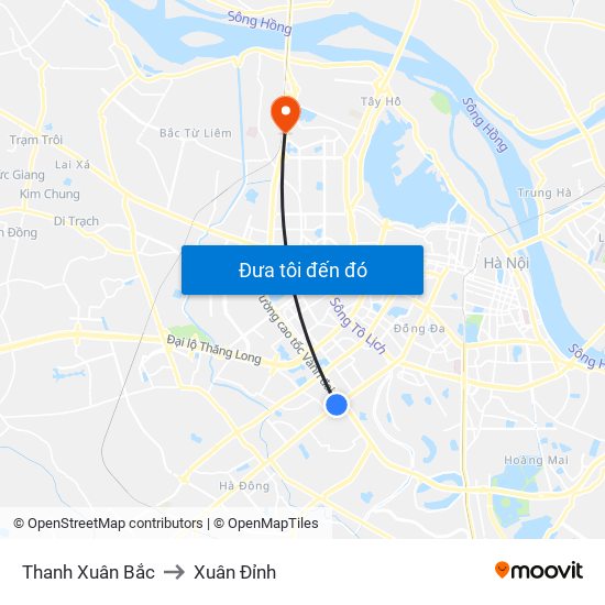 Thanh Xuân Bắc to Xuân Đỉnh map