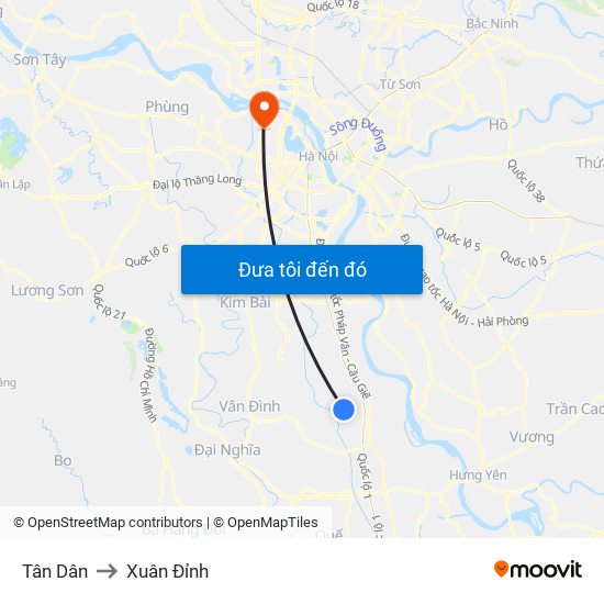 Tân Dân to Xuân Đỉnh map