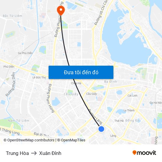 Trung Hòa to Xuân Đỉnh map