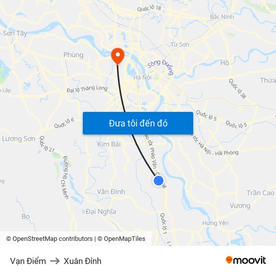 Vạn Điểm to Xuân Đỉnh map