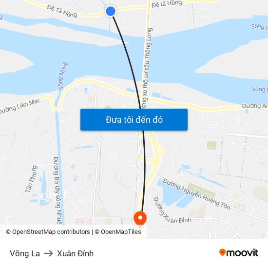 Võng La to Xuân Đỉnh map