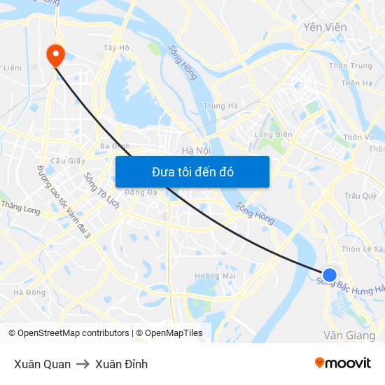 Xuân Quan to Xuân Đỉnh map