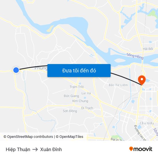 Hiệp Thuận to Xuân Đỉnh map