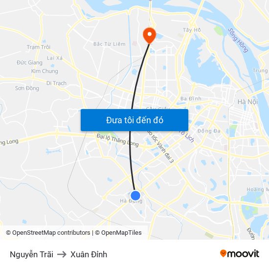 Nguyễn Trãi to Xuân Đỉnh map