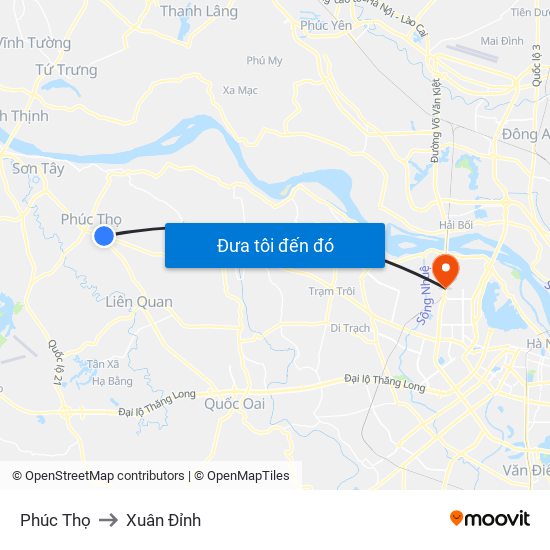 Phúc Thọ to Xuân Đỉnh map