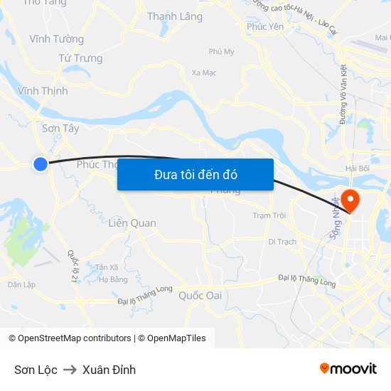 Sơn Lộc to Xuân Đỉnh map