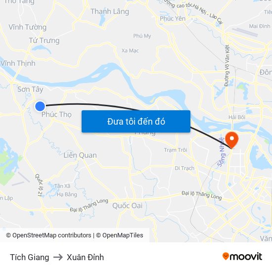 Tích Giang to Xuân Đỉnh map