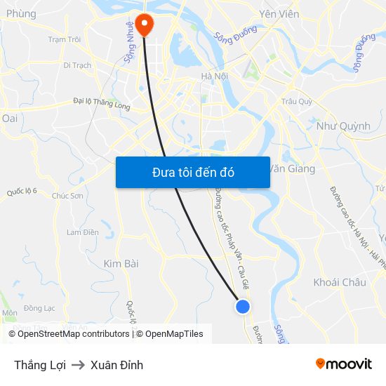 Thắng Lợi to Xuân Đỉnh map