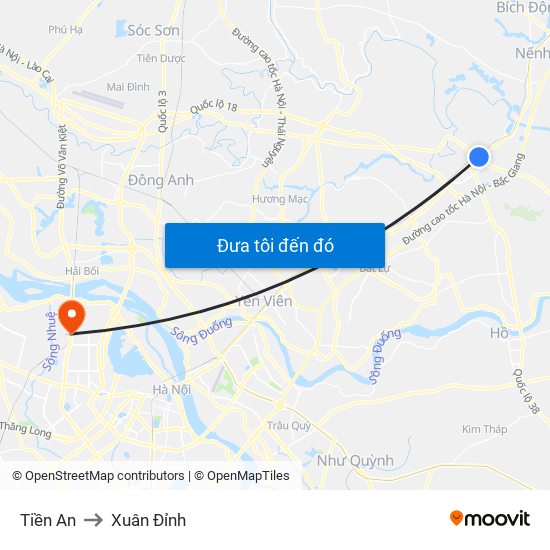 Tiền An to Xuân Đỉnh map
