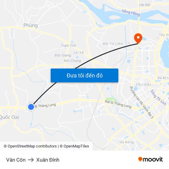 Vân Côn to Xuân Đỉnh map