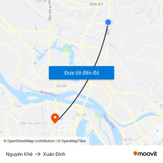 Nguyên Khê to Xuân Đỉnh map