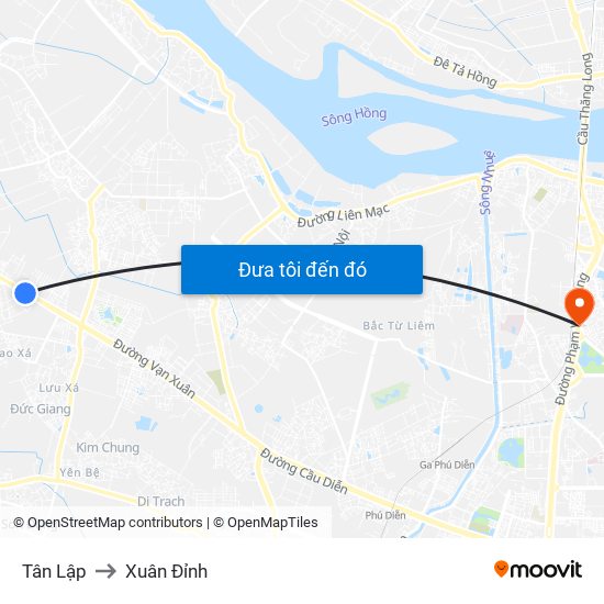 Tân Lập to Xuân Đỉnh map