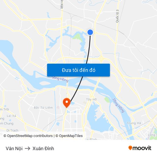 Vân Nội to Xuân Đỉnh map