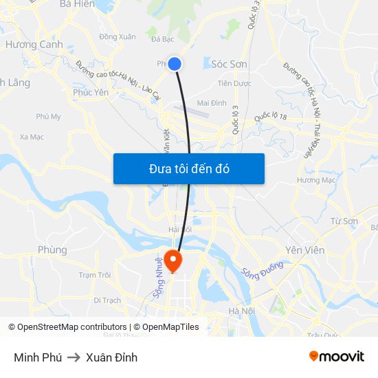 Minh Phú to Xuân Đỉnh map