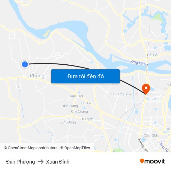 Đan Phượng to Xuân Đỉnh map