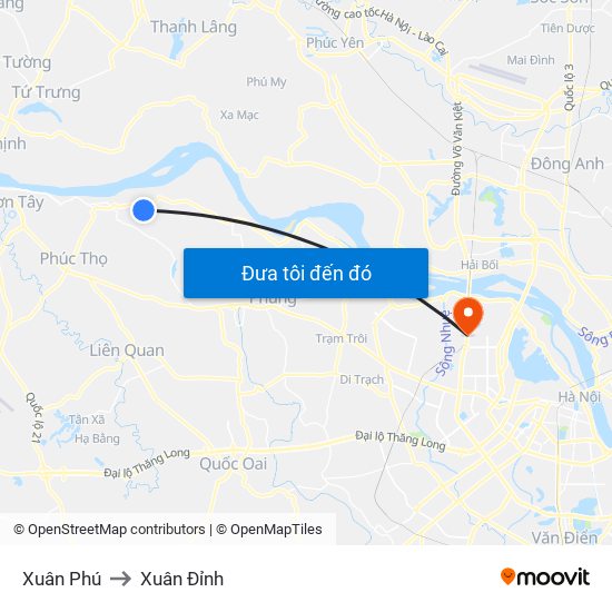Xuân Phú to Xuân Đỉnh map
