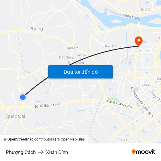 Phượng Cách to Xuân Đỉnh map