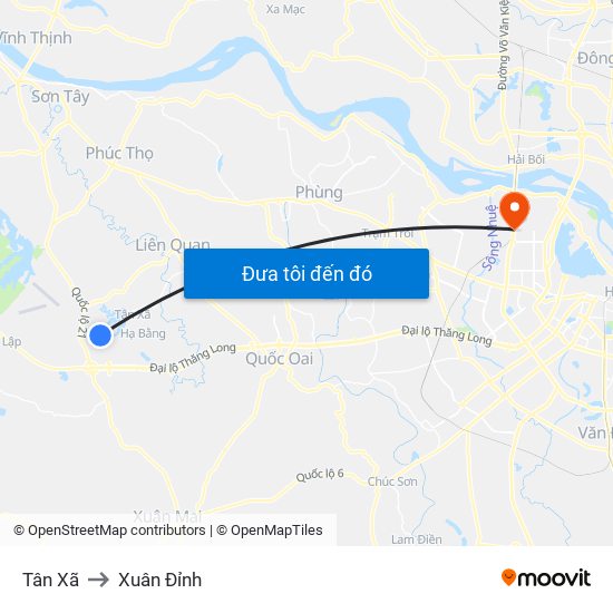 Tân Xã to Xuân Đỉnh map