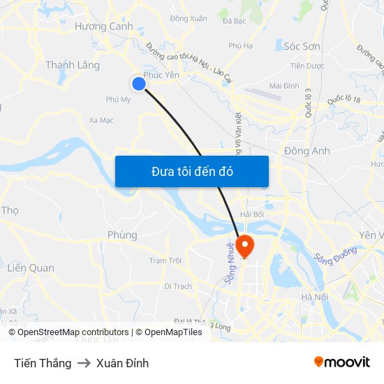 Tiến Thắng to Xuân Đỉnh map