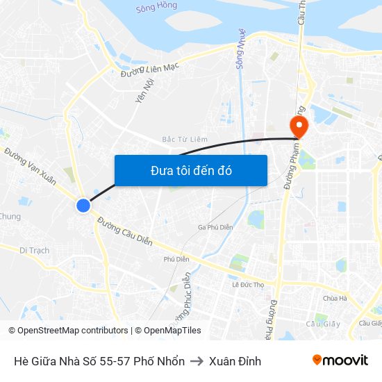 Hè Giữa Nhà Số 55-57 Phố Nhổn to Xuân Đỉnh map