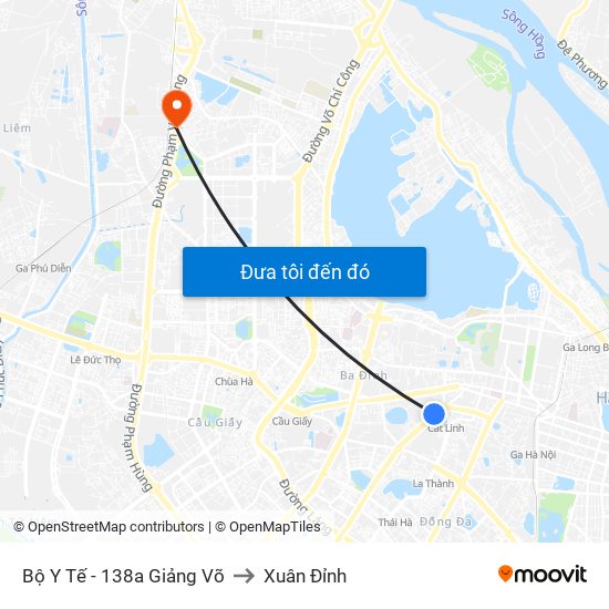 Bộ Y Tế - 138a Giảng Võ to Xuân Đỉnh map