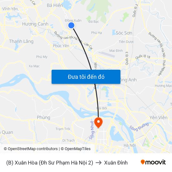 (B) Xuân Hòa (Đh Sư Phạm Hà Nội 2) to Xuân Đỉnh map