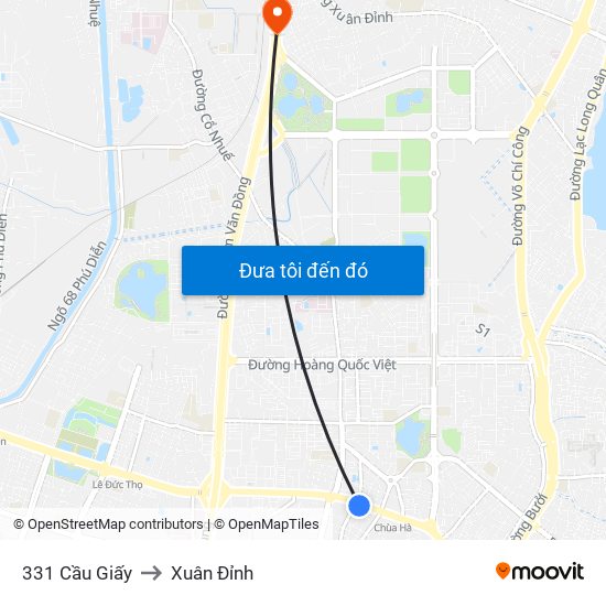 331 Cầu Giấy to Xuân Đỉnh map