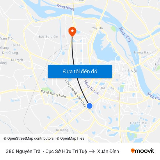 386 Nguyễn Trãi - Cục Sở Hữu Trí Tuệ to Xuân Đỉnh map