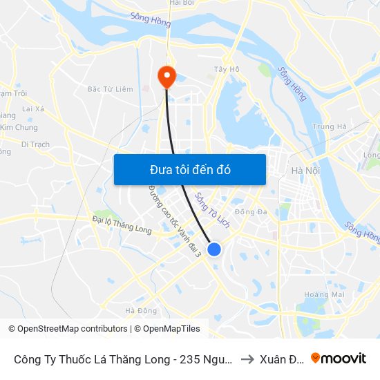 Công Ty Thuốc Lá Thăng Long - 235 Nguyễn Trãi to Xuân Đỉnh map