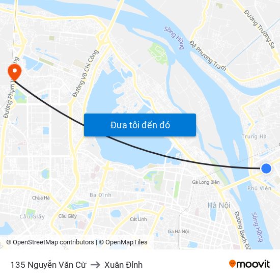 135 Nguyễn Văn Cừ to Xuân Đỉnh map