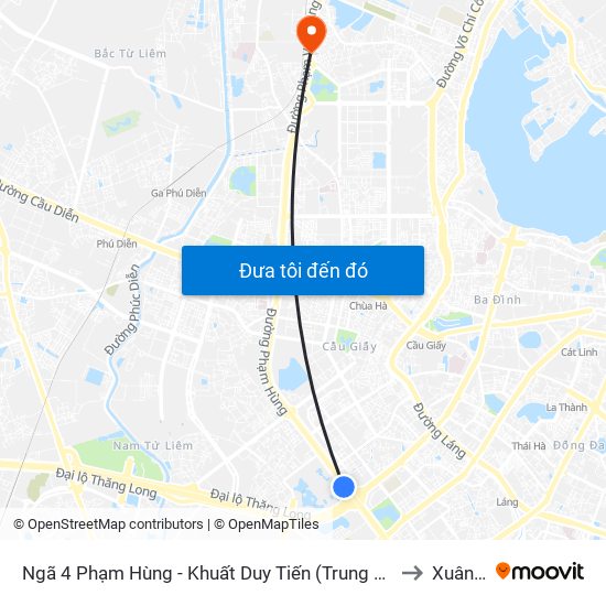 Ngã 4 Phạm Hùng - Khuất Duy Tiến (Trung Tâm Hội Nghị Quốc Gia) to Xuân Đỉnh map