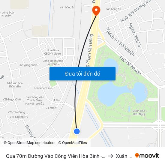 Qua 70m Đường Vào Công Viên Hòa Bình - Phạm Văn Đồng to Xuân Đỉnh map
