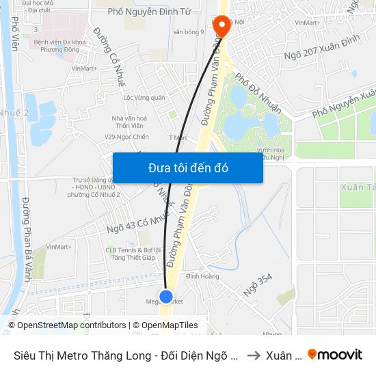 Siêu Thị Metro Thăng Long - Đối Diện Ngõ 599 Phạm Văn Đồng to Xuân Đỉnh map