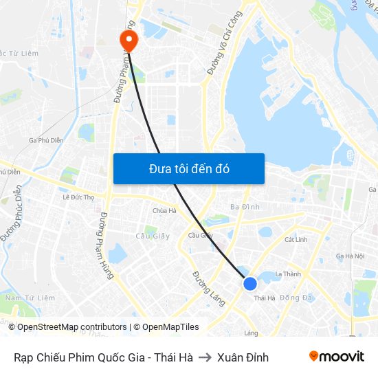 Rạp Chiếu Phim Quốc Gia - Thái Hà to Xuân Đỉnh map