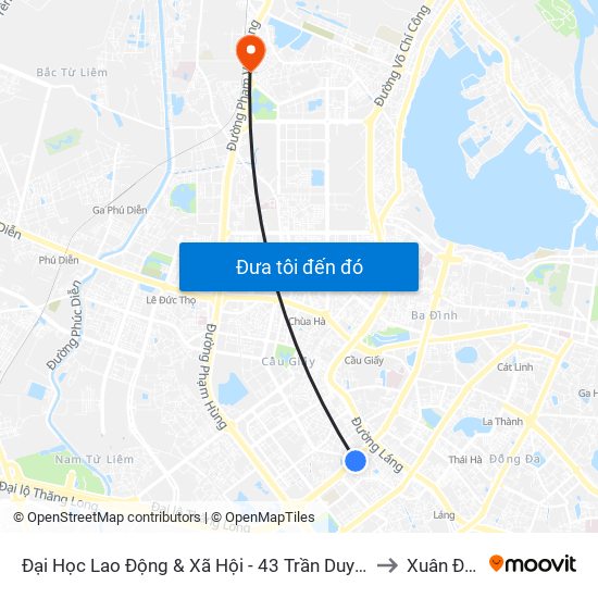 Đại Học Lao Động & Xã Hội - 43 Trần Duy Hưng to Xuân Đỉnh map