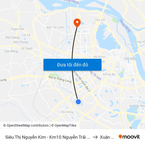 Siêu Thị Nguyễn Kim - Km10 Nguyễn Trãi (Hà Đông) to Xuân Đỉnh map