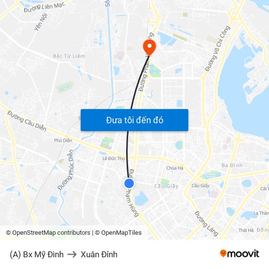 (A) Bx Mỹ Đình to Xuân Đỉnh map