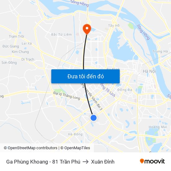 Ga Phùng Khoang - 81 Trần Phú to Xuân Đỉnh map