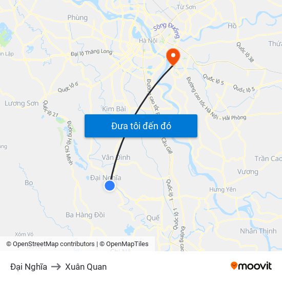 Đại Nghĩa to Xuân Quan map