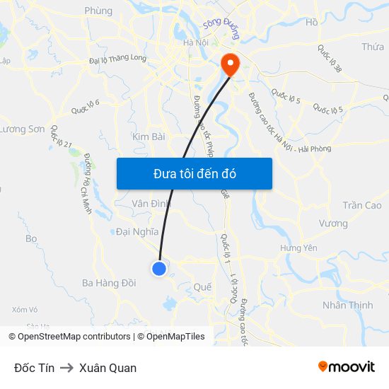 Đốc Tín to Xuân Quan map