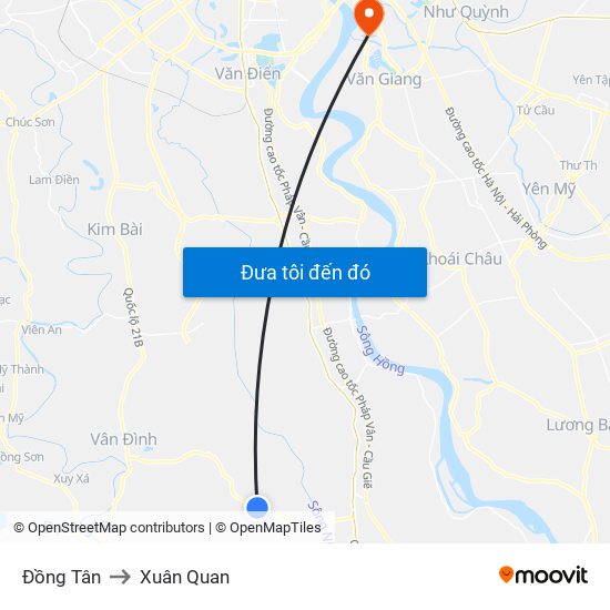 Đồng Tân to Xuân Quan map