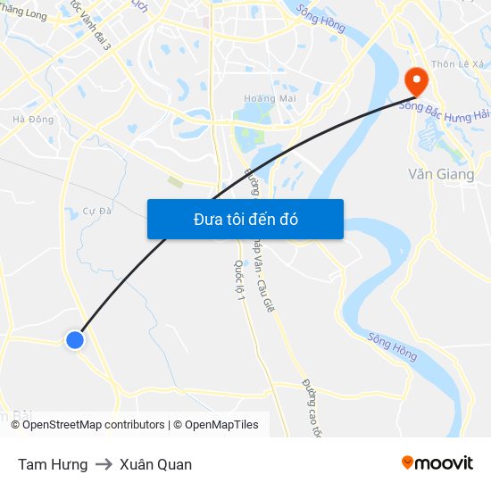 Tam Hưng to Xuân Quan map