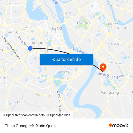 Thịnh Quang to Xuân Quan map