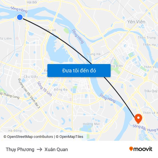Thụy Phương to Xuân Quan map